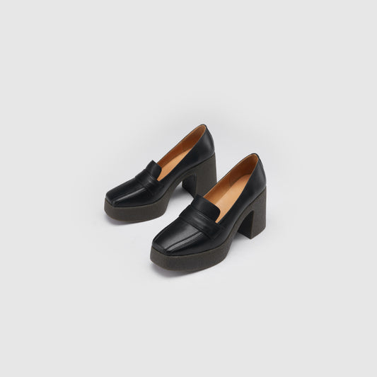 Color: Black, Size: 37 - Women's Leather Retro Thick Sole Square Toe Shoes