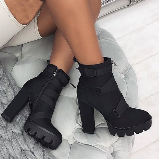 Color: Balck PU, Size: 43 - Thick Heels Boots