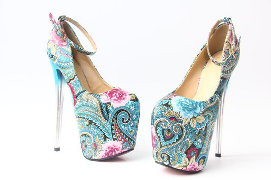 Color: Blue, Size: 44 - Stiletto Ethnic Style Super High Heels