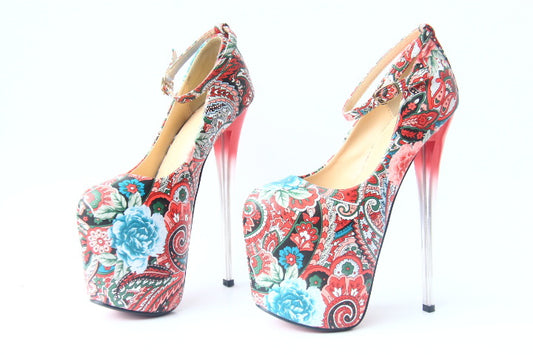 Color: Red, Size: 44 - Stiletto Ethnic Style Super High Heels