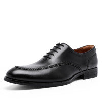 Color: Black, Size: 43 - Top Layer Cowhide Rubber Compound Sole Lace-Up Shoes