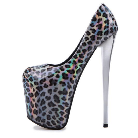Color: Silver, Size: 48 - Super High Stiletto Gradient Leopard Print High Heels