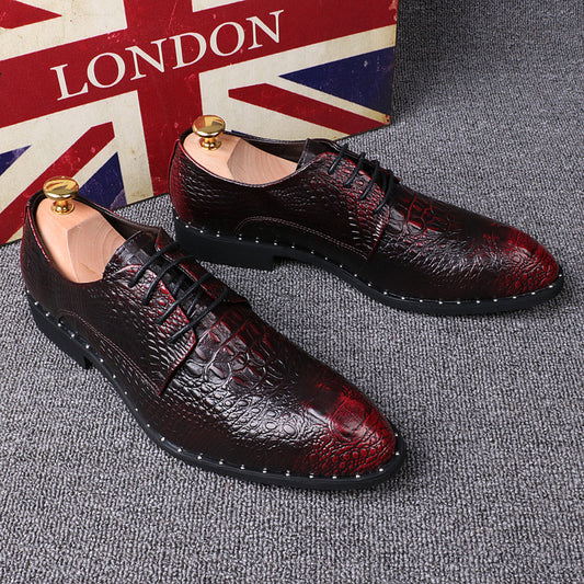 Color: Wine red (increase), Size: 42 - Men's  pattern pointed business dress shoes increased by 6cm