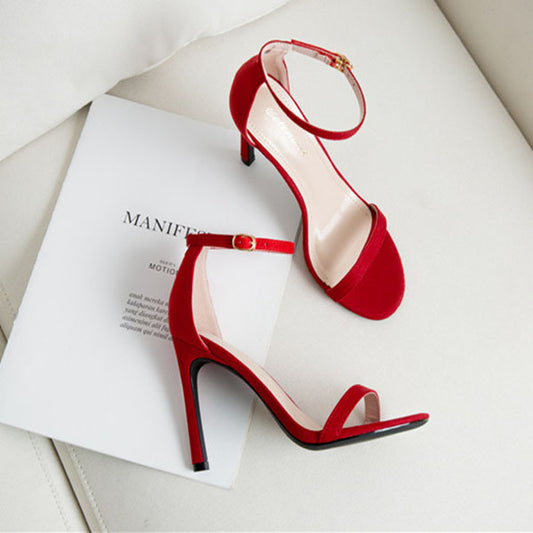 Color: Red Flock, Style: 10cm-39, Size:  - High heel sandals women stiletto heels