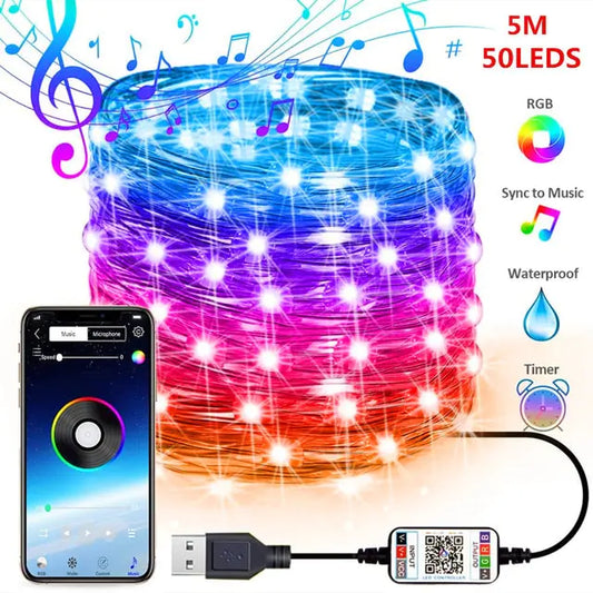 SMART BLUETOOTH LED LIGHTS - For Bedroom, Bluetooth Smart APP Control RGB Color Changing Led Strip Lights with Remote Control and Power Adapter Led Lights for Room Kitchen Party Home Decoration