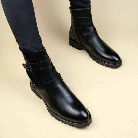 Color: Black, Shoe size: 37 - Pointed Martin Boots British Style Leather Boots Men's Inner Height Boots