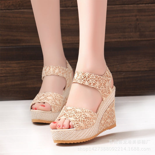 Color: Gold, Size: 36-1, style:  - Manufacturers selling 2021 spring and summer new explosion network bookeen sexy mouth shoes wedge sandals black women's sandals