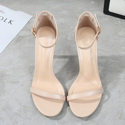 Color: Apricot PU, Style: 10cm-39, Size:  - High heel sandals women stiletto heels