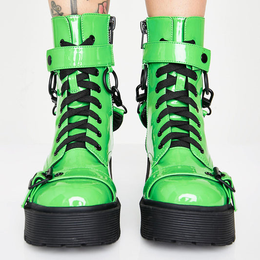 Color: Fluorescent green, Size: 37 - Lace-up booties