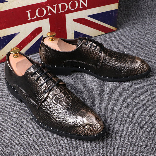 Color: Bronze, Size: 38 - Men's  pattern pointed business dress shoes increased by 6cm