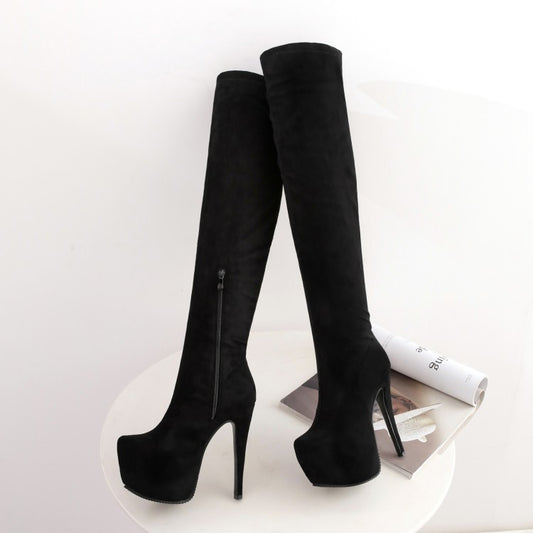 Color: Black, Size: 45 - Autumn And Winter New High-heeled Women's Nightclub Over-the-knee Boots