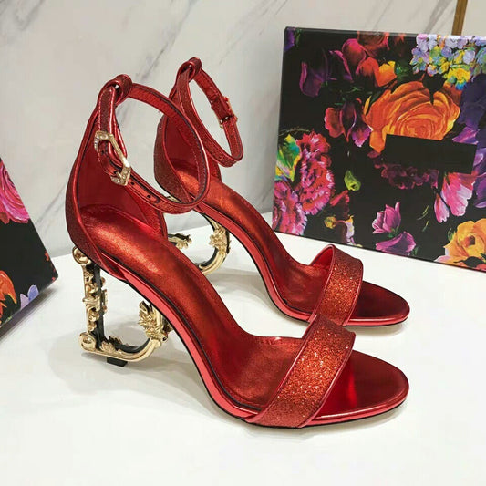 Color: Red, Size: 39 - Gold high heels