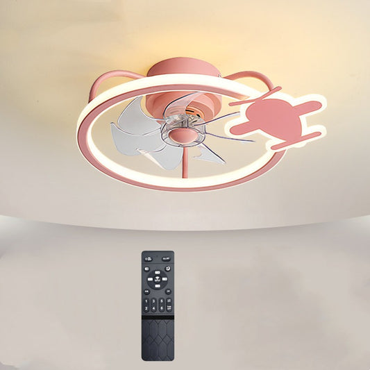 Color: Pink, style: With APP - Children's Ceiling Mounted Bedroom Fan Lamp