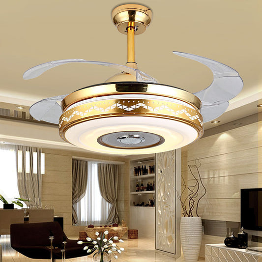 Size: 42Bluetooth music model, Electrical outlet: Gold threetone light - Intelligent Home Living Room Fan Light