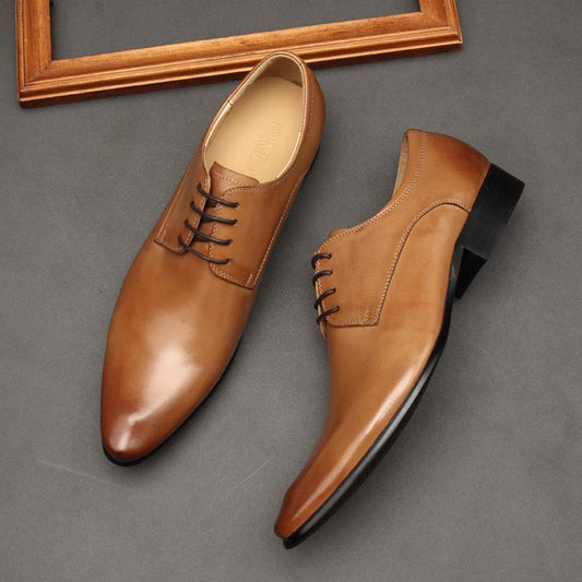 Pointed Toe Men's Shoes British Business Suits Lace Up Black Leather Shoes Men's Wedding Shoes
