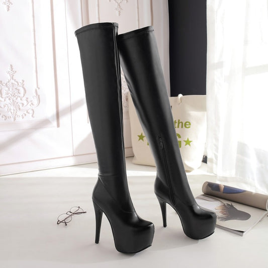 Color: Blackpu, Size: 46 - Autumn And Winter New High-heeled Women's Nightclub Over-the-knee Boots