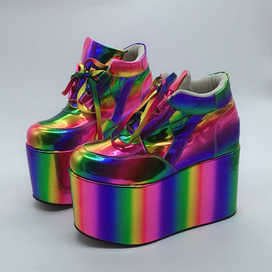 Color: Rainbow, Size: 36 - Sponge Cake Thick Soled Rainbow Casual Shoes