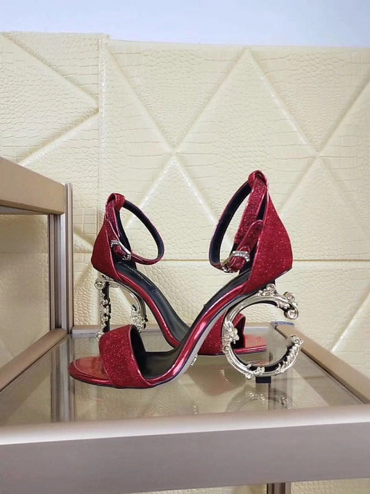 Color: Black red, Size: 34 - Gold high heels