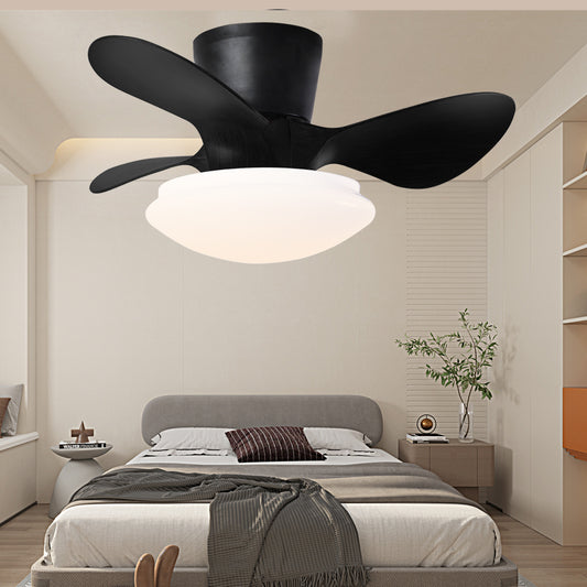 24" Modern Ceiling Fan with Light and Remote,Low Profile Flush Mount Ceiling Fans Indoor,Small Fandelier Ceiling Fans with Dimmable LED Light Fixture for Bedroom Kitchen (Black)
