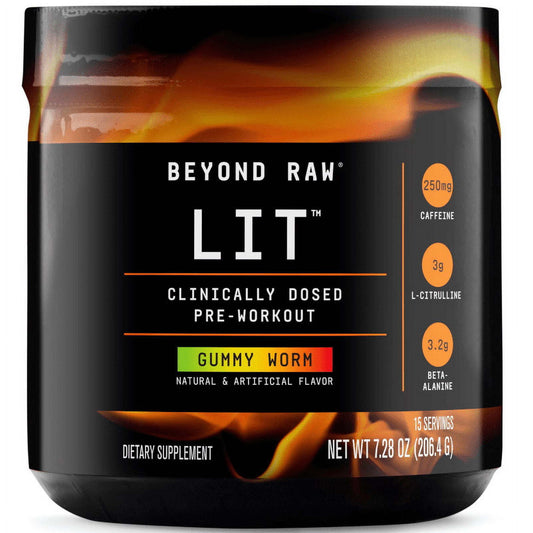 Beyond Raw LIT(TM) Pre-Workout Powder, Gummy Worm, 250mg Caffeine, 7.44 oz