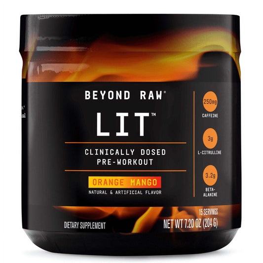 Beyond Raw LIT(TM) Pre-Workout Powder, Orange Mango, 250mg Caffeine, 7.20 oz, 15 Servings
