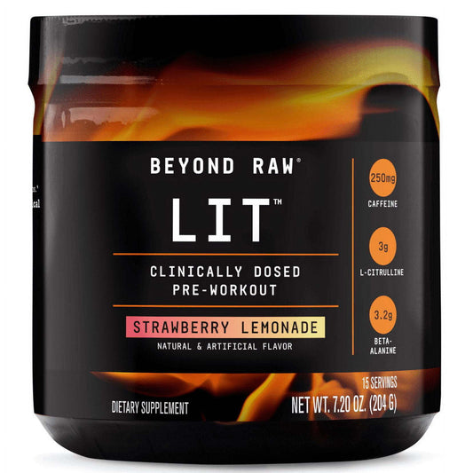 Beyond Raw LIT(TM) Pre-Workout Powder, Strawberry Lemonade, 250mg Caffeine, 7.20 oz