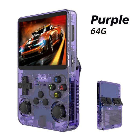R36S Retro Handheld Game Console 3.5-Inch IPS Screen 3500mAh Rechargeable Battery Video Games System Purple 64GB