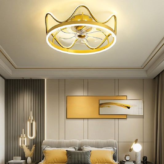 Color: Gold, Electrical outlet: Remote control mobile APP - Creative One Invisible Electric Fan Chandelier