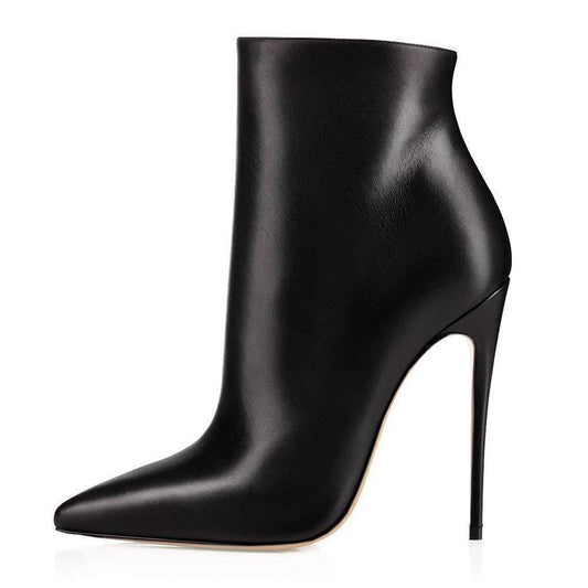 Color: BlackA, Size: 36 - European And American Ladies Pointed Toe Short Boots Foreign Trade Large Size Black And White High Heel Ankle Boots