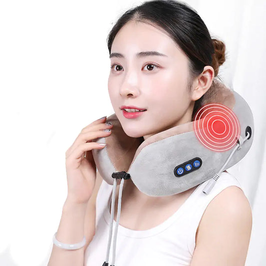 NECK MASSAGER, U-Shaped Portable Electric Neck Massager Pillow made of ABS material, chargeable by USB cable, two kneading nodes that cover the deep massage, dredge the meridians and alleviate soreness, Fine texture and skin-friendly