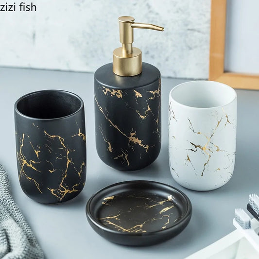 BATHROOM ACCESSORIES - Nordic Matte Gold Ceramics Bathroom Accessories Set.
