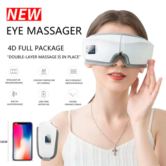 4D SMART AIRBAG VIBRATION EYE MASSAGER, 4D Smart Airbag Vibration Eye Care Instrument with a Dash of Bluetooth Fun, Ultimate care instrument to kiss eye fatigue, pouches, and wrinkles goodbye, Spa day for your eyes, right in the comfort of your home