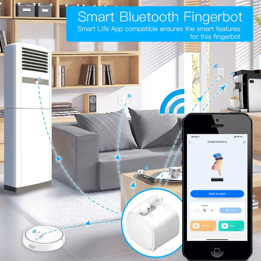 SMART SWITCH BUTTON PUSHER - Switch Bot Button Pusher, Tuya App or Timer Control, No Wiring, Add a Hub Compatible with Alexa/Google Home, Smart Bluetooth Fingerbot for Any Buttons and Switches