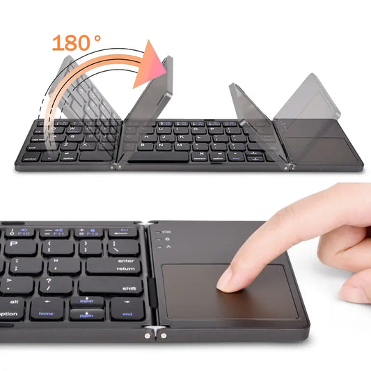 KEYBOARD - Triple Folding Keyboard, with 13 shortcut keys, built-in touchpad, perfect for laptop, tablet, or smartphone, built-in rechargeable battery, Use at home, office, or on the go