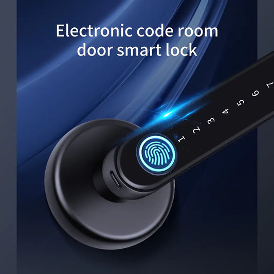 SMART ELECTRONIC DOOR KNOB - with Fingerprint Door Lock, App Control, 100 Fingerprints Biometric Door Keyless Entry Door Lock with Detachable Emergency Power Supply for Bedroom Office Home Black