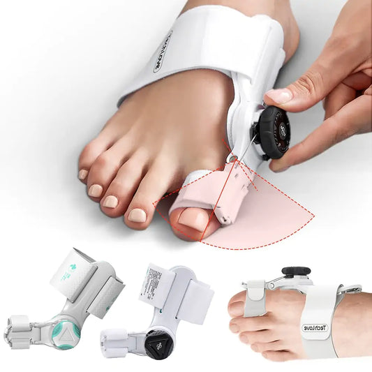 BUNION CORRECTOR, Adjustable Bunion Corrector- correctS overlapping toes, hammer toes, hallux valgus, and crooked toes, Easy to clean soft silicone material, strong corrective force, for moderate or severe valgus, Adjust knob according to the degree of va