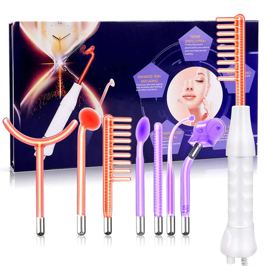 7-in-1 HIGH FREQUENCY ACNE WAND - High frequency electrotherapy beauty instrument, Remove spots and heal skin scars, Enhances blood circulation and improves lymph activity, Boosts skin nutrition and strengthen cell metabolism, Diminishes inflammation and